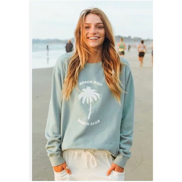 Beach Riot Beach Club Crewneck Sweatshirt, Light Blue-Green, Sz L - Picture 1 of 8